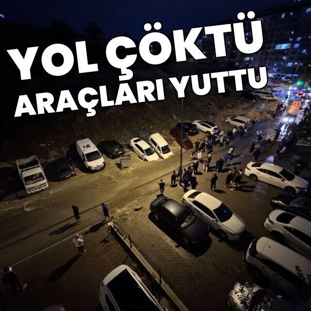 Yol çöktü! Araçlar çukura düştü