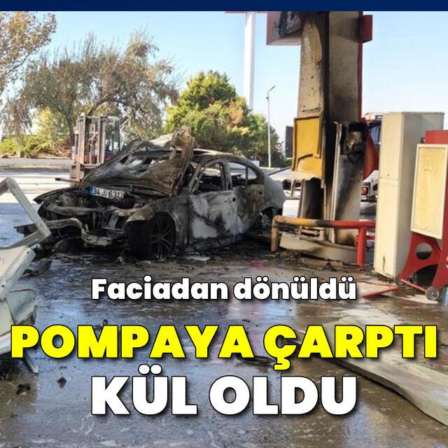 Faciadan dönüldü! Akaryakıt pompasına çarptı